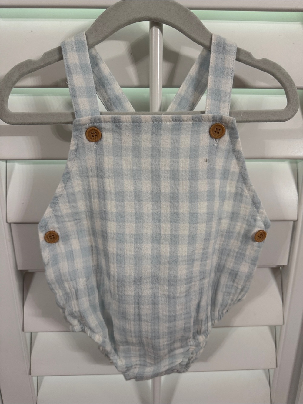 Little Me Light Blue and White Gingham Romper